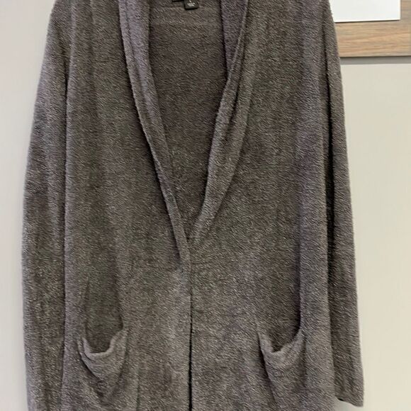 Barefoot Dreams Bamboo Chic Lite Heather Gray Open Cardigan with Pockets- Large - Picture 2 of 16